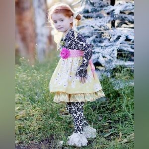 Giggle moon pink and black floral pants set 2T